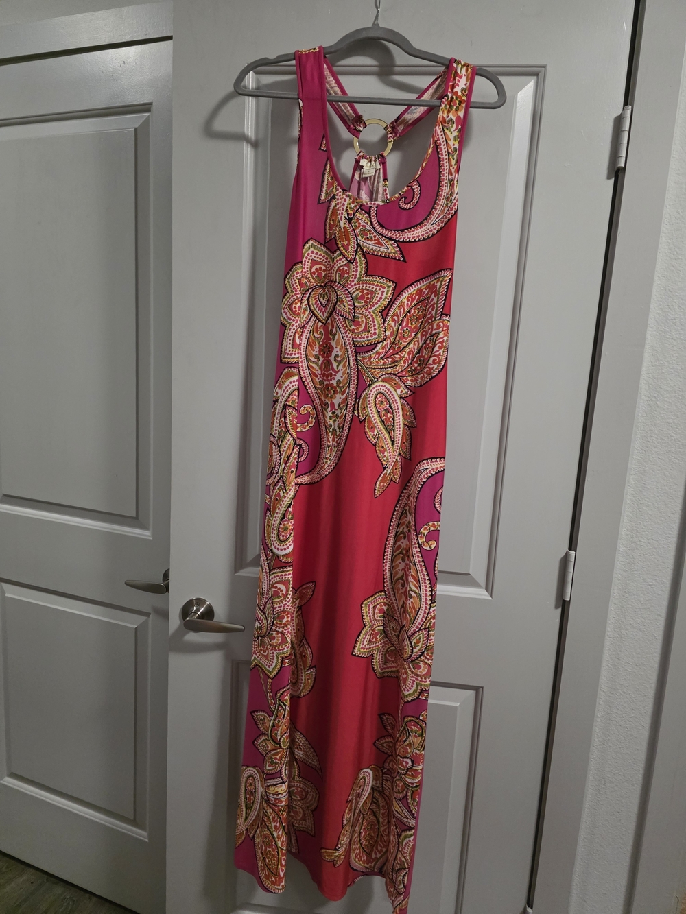 Pink Paisley Maxi Dress with Ring-Back Detail